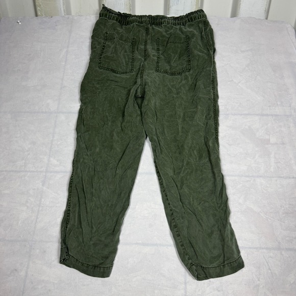 Loft Womens Cropped Jogger Pants Olive Green Drawstring Waist Pockets Size MP - Picture 2 of 16